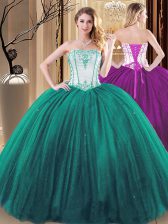  Strapless Sleeveless Tulle and Sequined Quinceanera Dress Embroidery Lace Up