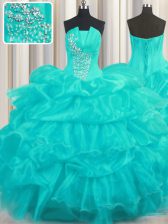 Exquisite Sleeveless Beading and Ruffled Layers and Pick Ups Lace Up 15 Quinceanera Dress