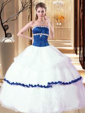 Hot Sale Floor Length White Sweet 16 Dress Strapless Sleeveless Lace Up