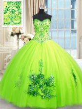 Sumptuous Floor Length Yellow Green Quince Ball Gowns Sweetheart Sleeveless Lace Up