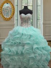  Apple Green Sweetheart Neckline Beading and Ruffles Quinceanera Dress Sleeveless Lace Up