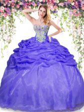 New Style Lavender Ball Gown Prom Dress Military Ball and Sweet 16 and Quinceanera with Beading and Pick Ups Sweetheart Sleeveless Lace Up