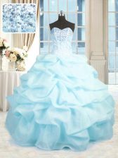  Baby Blue Sweetheart Neckline Beading and Ruffles Quinceanera Gown Sleeveless Lace Up