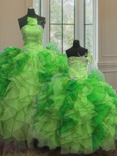 Custom Design Sleeveless Organza Floor Length Lace Up Quinceanera Gown in Multi-color with Beading and Ruffles