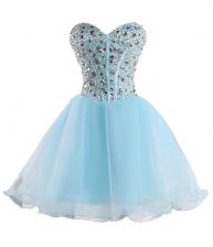  Baby Blue Ball Gowns Beading Lace Up Organza Sleeveless Mini Length
