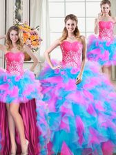  Four Piece Floor Length Multi-color Vestidos de Quinceanera Organza and Tulle Sleeveless Beading and Ruffles