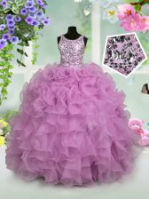  Scoop Organza Sleeveless Floor Length Little Girl Pageant Gowns and Ruffles and Sequins