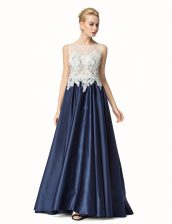 Low Price Beading and Lace Navy Blue Side Zipper Sleeveless Brush Train