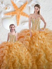  Sweetheart Sleeveless Lace Up Sweet 16 Dresses Yellow Organza