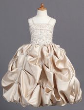  Pick Ups Floor Length Ball Gowns Sleeveless Champagne Toddler Flower Girl Dress Zipper