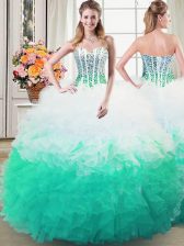  Multi-color Ball Gowns Beading and Ruffles Quinceanera Gown Lace Up Organza Sleeveless Floor Length