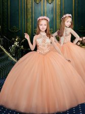  Halter Top Sleeveless Tulle Child Pageant Dress Beading Lace Up