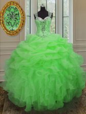 Chic Organza Zipper Straps Sleeveless Floor Length Sweet 16 Quinceanera Dress Beading and Ruffles