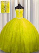 Elegant Sweetheart Sleeveless Tulle and Sequined Sweet 16 Quinceanera Dress Beading and Appliques Court Train Lace Up