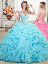 Unique Pick Ups Sweetheart Sleeveless Lace Up Sweet 16 Dress Aqua Blue Organza