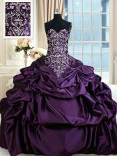 Flare Pick Ups Purple Sleeveless Taffeta Lace Up Quinceanera Gown for Military Ball and Sweet 16 and Quinceanera