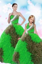 Best Selling Multi-color Taffeta Lace Up 15 Quinceanera Dress Sleeveless Floor Length Sequins and Pick Ups