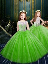  Scoop Floor Length Clasp Handle Little Girl Pageant Gowns for Party and Wedding Party with Appliques