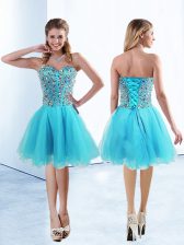  Tulle Sleeveless Knee Length Evening Dress and Beading