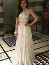 Dazzling White Prom Gown Prom and Party with Lace Scoop Sleeveless Zipper