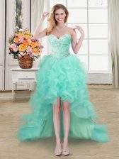 Spectacular A-line Dress for Prom Apple Green Sweetheart Organza Sleeveless High Low Lace Up