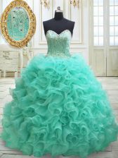 High Quality Apple Green Sweetheart Neckline Beading and Ruffles Quinceanera Gown Sleeveless Lace Up