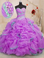 Exceptional With Train Lilac Vestidos de Quinceanera Sweetheart Sleeveless Brush Train Lace Up