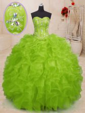  Yellow Green Sleeveless Organza Lace Up Quinceanera Gowns for Military Ball and Sweet 16 and Quinceanera