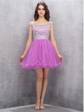  Scoop Lilac A-line Beading Homecoming Dress Zipper Tulle Sleeveless Mini Length