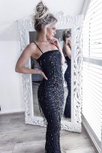 Sweet Mermaid Sleeveless Floor Length Beading Zipper Prom Evening Gown with Black