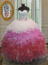  Multi-color Ball Gowns Sweetheart Sleeveless Organza Floor Length Lace Up Beading and Ruffles and Sashes ribbons Sweet 16 Dress