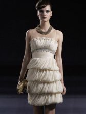  Chiffon Strapless Sleeveless Side Zipper Beading and Ruching Prom Gown in Champagne