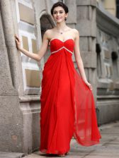 High Quality Coral Red Zipper Dress for Prom Beading Sleeveless Ankle Length