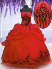 Adorable Pick Ups Floor Length Ball Gowns Sleeveless Red Sweet 16 Quinceanera Dress Lace Up