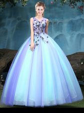 Elegant Floor Length Multi-color Quince Ball Gowns V-neck Sleeveless Lace Up