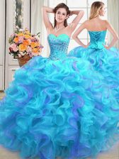  Organza Sleeveless Floor Length Quince Ball Gowns and Beading and Ruffles