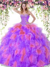  Sweetheart Sleeveless 15 Quinceanera Dress Floor Length Beading Multi-color Organza