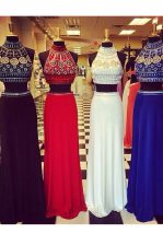 Pretty Halter Top Floor Length Black Homecoming Dress Elastic Woven Satin Sleeveless Beading and Appliques