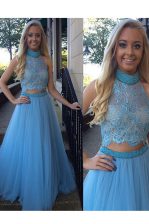  Baby Blue Zipper Prom Gown Beading and Appliques Sleeveless Floor Length