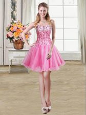 Spectacular Rose Pink Sleeveless Mini Length Sequins Lace Up Homecoming Dress