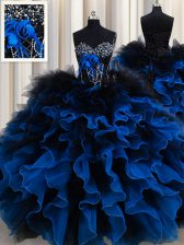 Exquisite Royal Blue Sweetheart Neckline Beading and Ruffles 15 Quinceanera Dress Sleeveless Lace Up