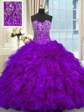 Beauteous Purple Sleeveless Beading and Ruffles Lace Up Sweet 16 Quinceanera Dress