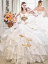 Sexy Organza Sweetheart Sleeveless Lace Up Beading and Ruffles 15th Birthday Dress in White