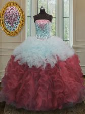  Floor Length Ball Gowns Sleeveless White And Red Quinceanera Dress Lace Up