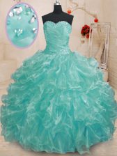  Ball Gowns 15th Birthday Dress Teal Sweetheart Organza Sleeveless Floor Length Lace Up