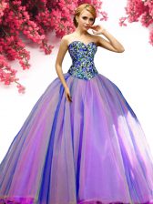 Sweet Floor Length Lace Up Quinceanera Dresses Multi-color for Military Ball and Sweet 16 and Quinceanera with Beading