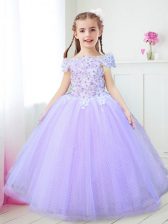 Sweet Off the Shoulder Tulle Cap Sleeves Floor Length Toddler Flower Girl Dress and Beading and Appliques
