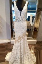 Extravagant Mermaid Lace Sleeveless Sweep Train Beading Zipper 