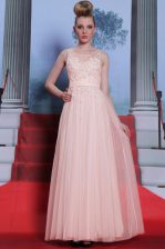 Most Popular Scoop Floor Length Column/Sheath Sleeveless Baby Pink Prom Dress Side Zipper