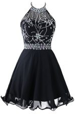 Custom Made Black Zipper Scoop Beading and Belt Prom Party Dress Organza Sleeveless